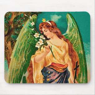 Angel holding a floral branch mouse pad