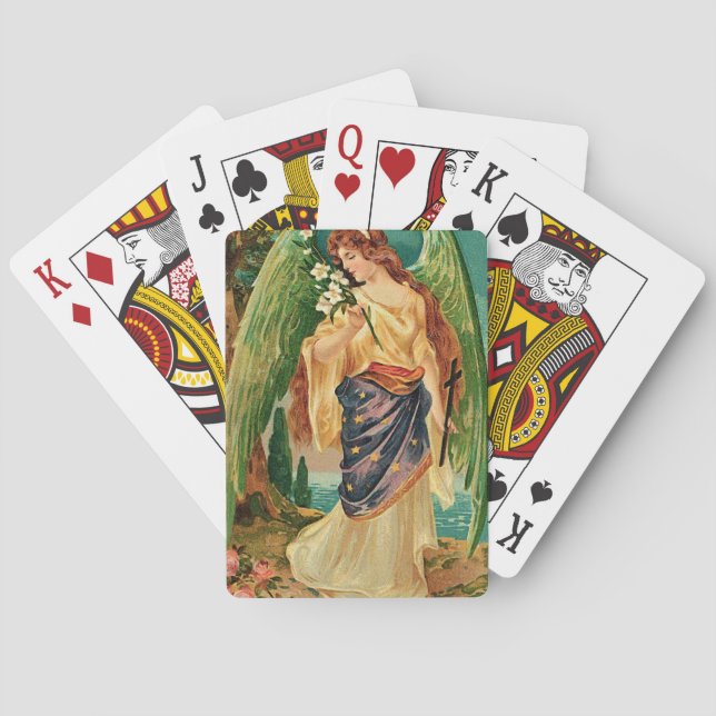 Angel holding a floral branch playing cards (Back)