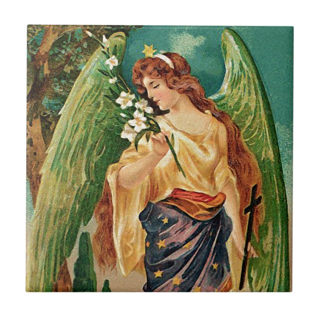 Angel holding a floral branch tile (Front)