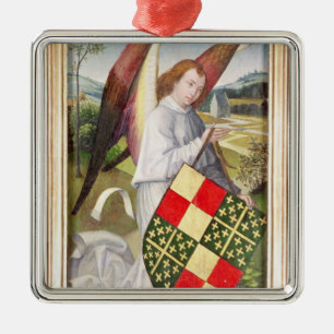 Angel holding a shield metal tree decoration