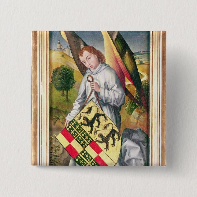 Angel holding a shield with  two leopards 15 cm square badge (Front)