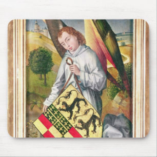 Angel holding a shield with two leopards mouse pad