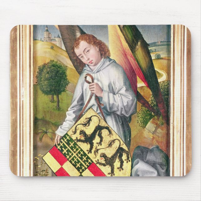 Angel holding a shield with  two leopards mouse pad (Front)