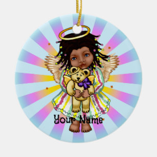 Angel Holding Bear Ceramic Ornament