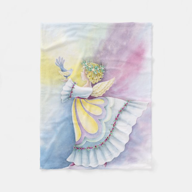 Angel Holding Bird Fleece Blanket (Front)
