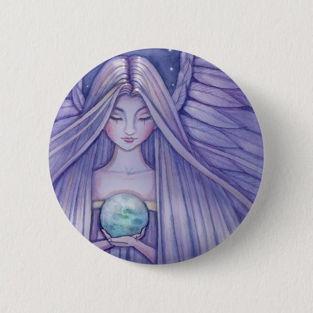 Angel holding Earth Pinback Button (Front)