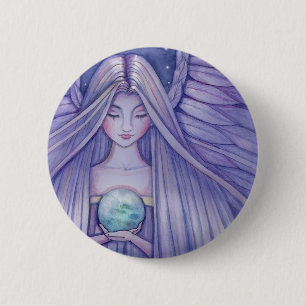 Angel holding Earth Pinback Button