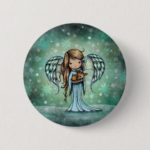 Angel holding Fawn Illustrated Art 6 Cm Round Badge