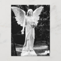 Angel holding flowers black and white photography