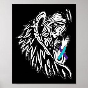 Angel Holds Teal Purple Ribbon Suicide Prevention Poster