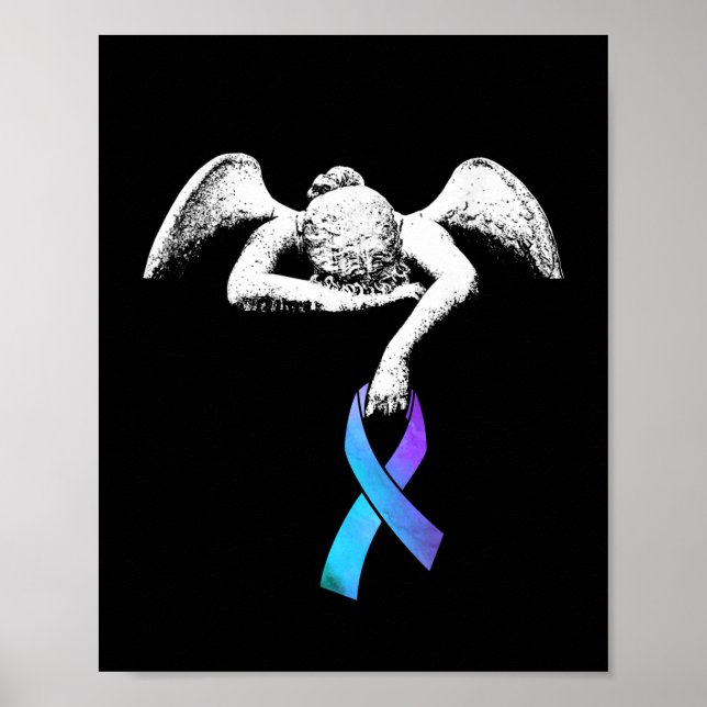 Angel Holds Teal Purple Ribbon Suicide Prevention Poster (Front)