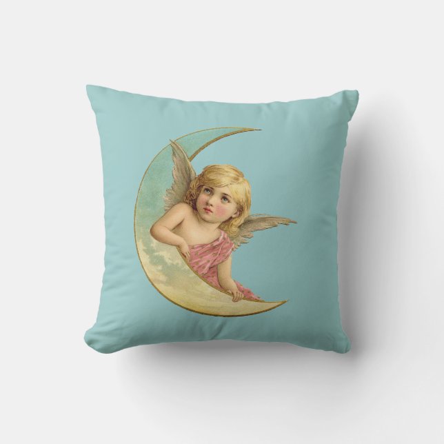Angel in a crescent moon vintage image cushion (Front)