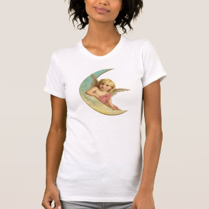 Angel in a crescent moon vintage image T-Shirt