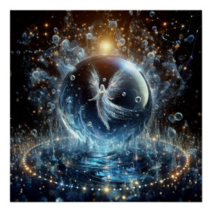 Angel In A Pure Clean Water Bubble On A Blue Lake Poster
