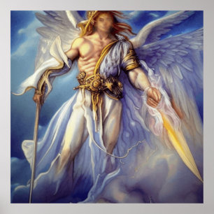 Angel In Blue Carrying A Sword Poster