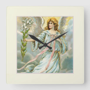 Angel In Blue Square Wall Clock