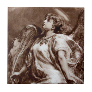 ANGEL IN  BROWN SEPIA AND WHITE CERAMIC TILE