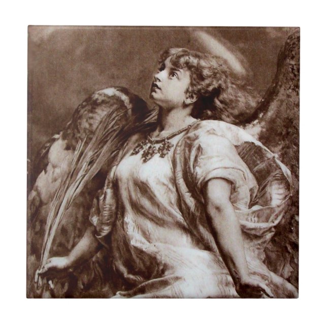 ANGEL IN  BROWN SEPIA AND WHITE CERAMIC TILE (Front)