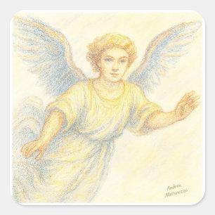 Angel in flight with a smile square sticker