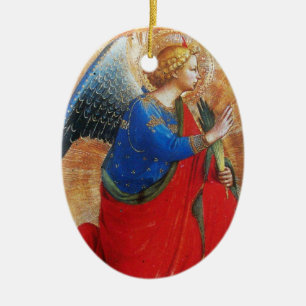 ANGEL IN GOLD RED AND BLUE, Sapphire Gem stone Ceramic Ornament