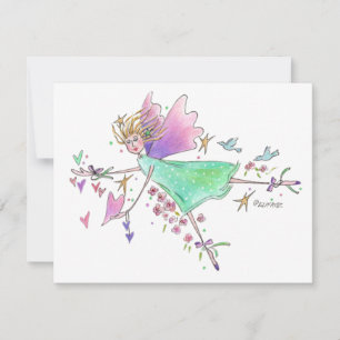 Angel in green gown with hearts and doves card