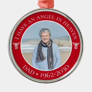 Angel in Heaven Dad Memorial Photo Metal Ornament