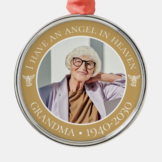Angel in Heaven Grandma Memorial Photo Metal Ornament (Front)