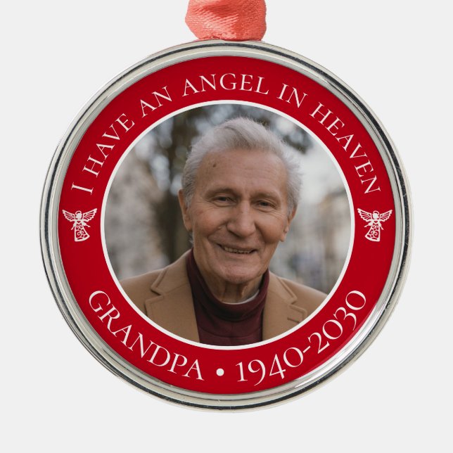 Angel in Heaven Grandpa Memorial Photo Metal Ornament (Front)