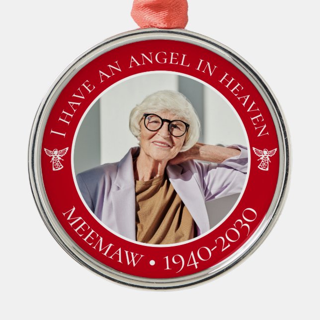Angel in Heaven Meemaw Memorial Photo Metal Ornament (Front)