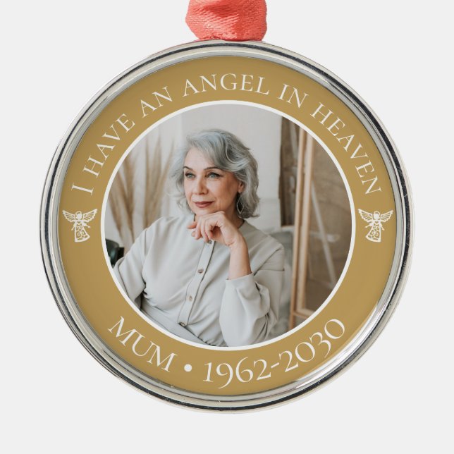 Angel in Heaven Mum Memorial Photo Metal Ornament (Front)