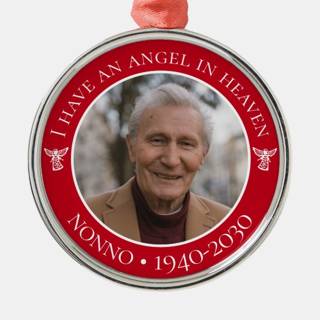 Angel in Heaven Nonno Memorial Photo Metal Ornament (Front)