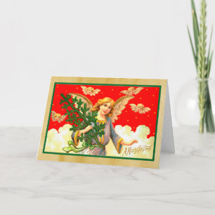 Angel in Lavender Carrying Xmas Tree  Card