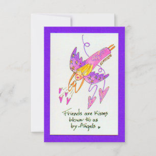 Angel in Purple Brings Friends As Kisses Sketch Thank You Card