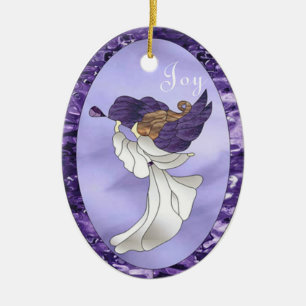 Angel in Purple Stained Glass Ceramic Ornament