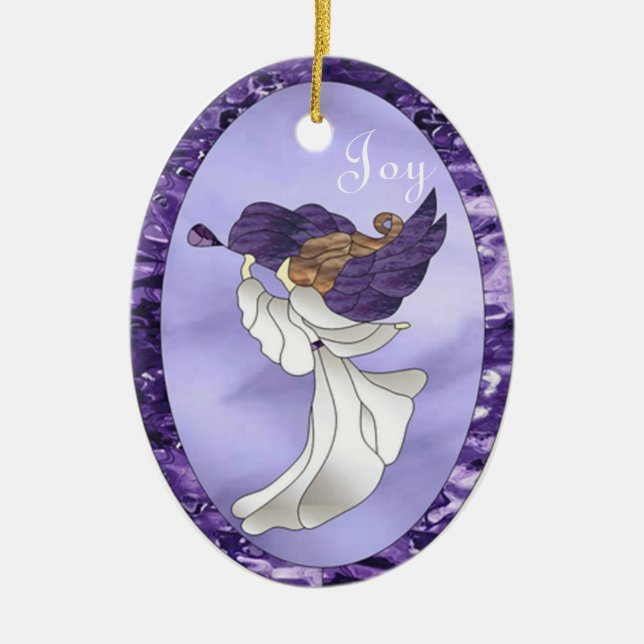 Angel in Purple Stained Glass Ceramic Ornament (Front)