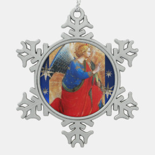 ANGEL IN RED,GOLD, BLUE WITH DIAMOND STARS SNOWFLAKE PEWTER CHRISTMAS ORNAMENT
