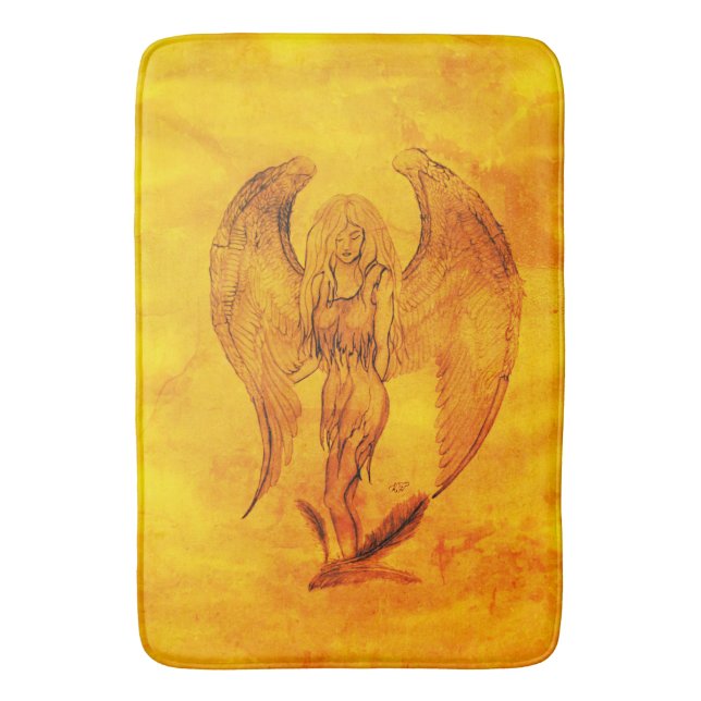 Angel in Tattoo Style Bath Mat (Front Vertical)