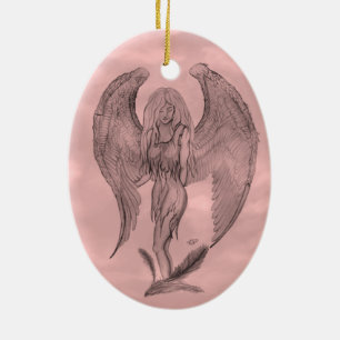 Angel in Tattoo Style Ceramic Ornament