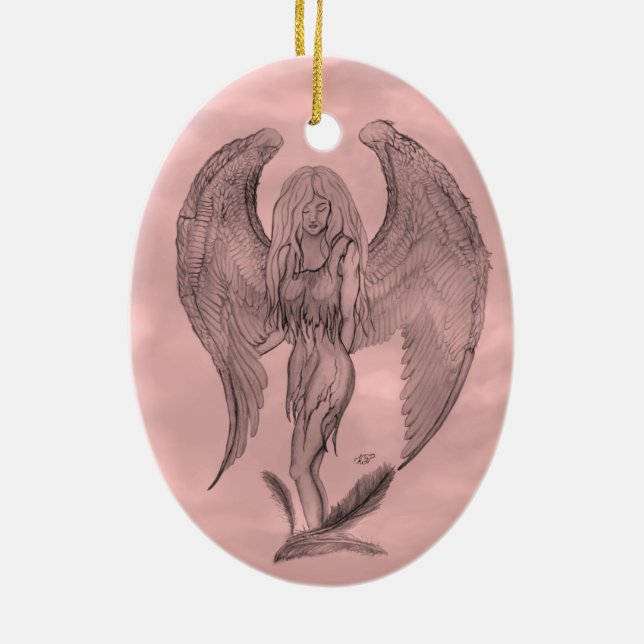 Angel in Tattoo Style Ceramic Ornament (Back)