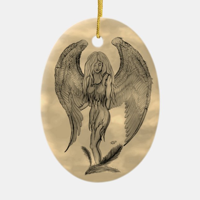 Angel in Tattoo Style Ceramic Ornament (Front)