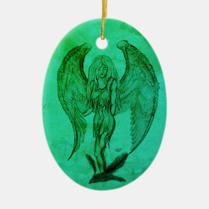 Angel in Tattoo Style Ceramic Ornament