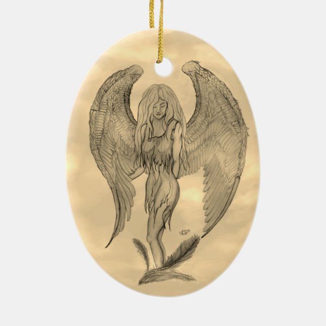 Angel in Tattoo Style Ceramic Ornament (Back)