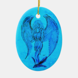 Angel in Tattoo Style Ceramic Ornament