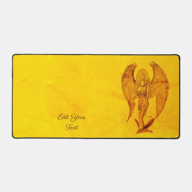 Angel in Tattoo Style Desk Mat (Front)