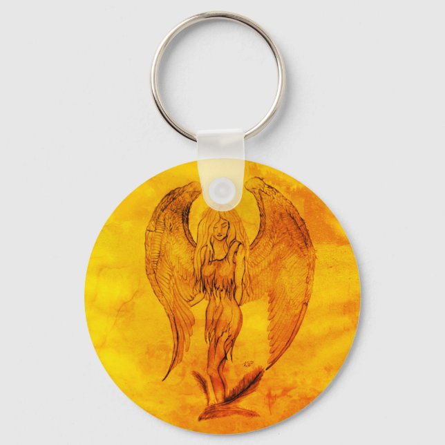 Angel in Tattoo Style Key Ring (Front)