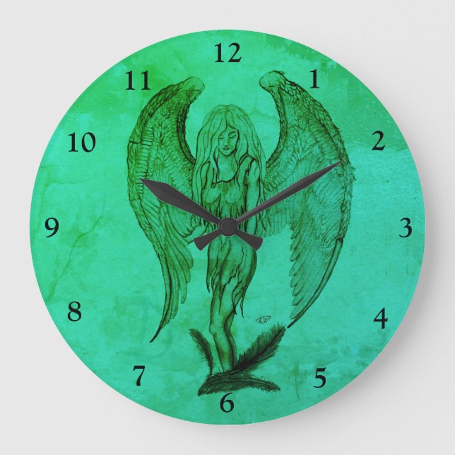 Angel in Tattoo Style Large Clock (Front)