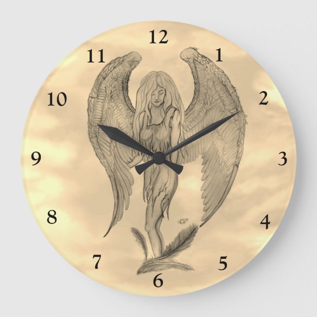 Angel in Tattoo Style Large Clock (Front)