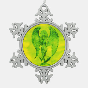 Angel in Tattoo Style Snowflake Pewter Christmas Ornament