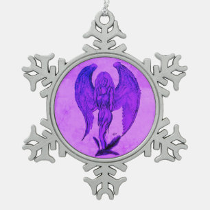 Angel in Tattoo Style Snowflake Pewter Christmas Ornament