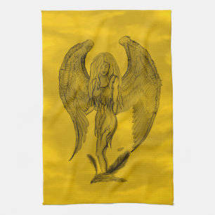 Angel in Tattoo Style Tea Towel